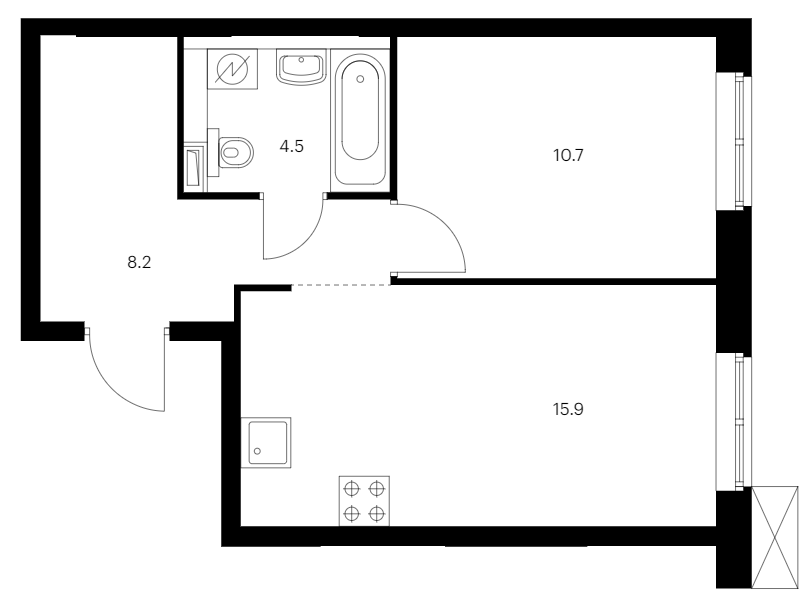 1-комнатная квартира 39.3 м², 5/12 эт., ЖК «Шкиперский 19»